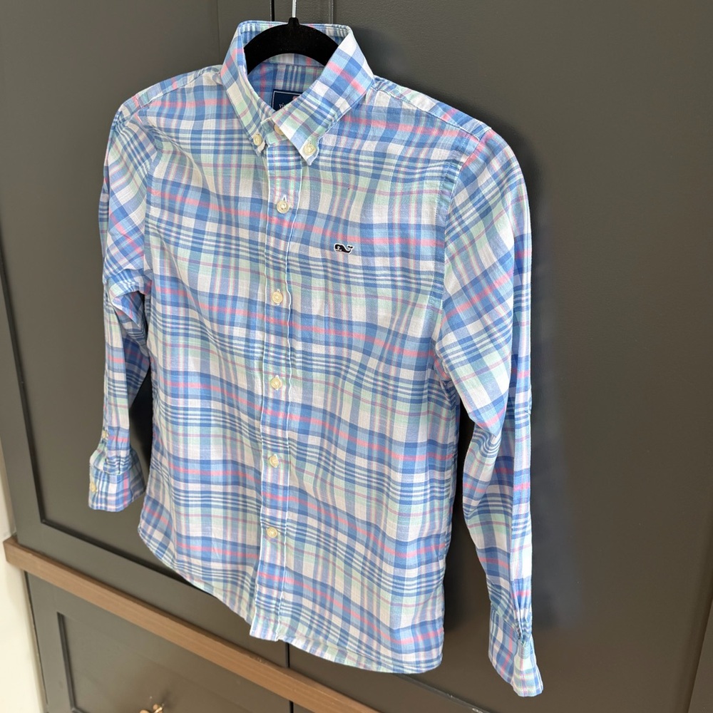 Vineyard Vines | Whale Shirt | Blue Pink Plaid Cotton Shirt | S 8-10 - Picture 6 of 8